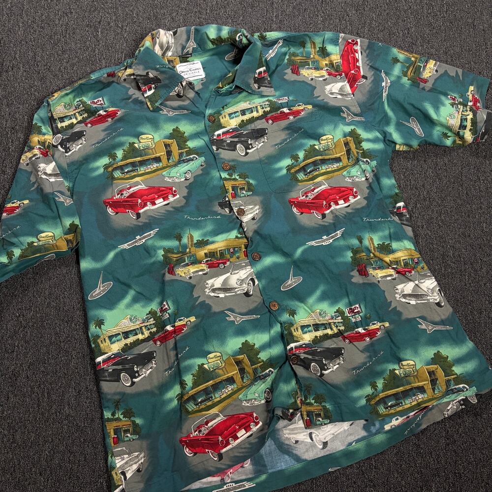 Vintage Y2k Thunderbird Retro Ford Car Hawaiian David Carey Button Up Shirt XXL